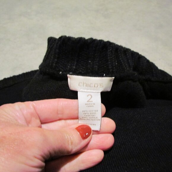 Chicos Vest Womens 2 Large Black Faux Fur Open - Picture 6 of 6